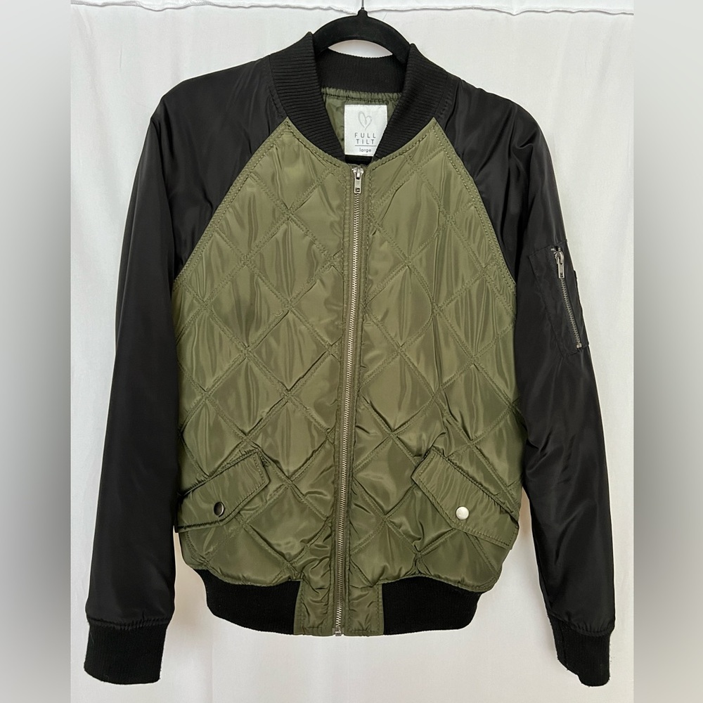 FULL TILT Army Green Bomber Jacket, Sz L